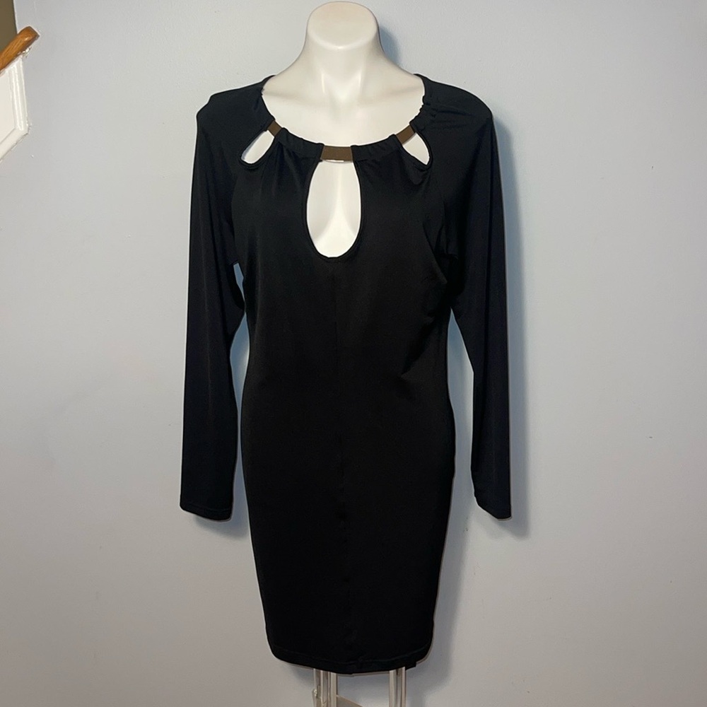 Venus ladies Bodycon cutout dress with gold metal banded neckline. Large